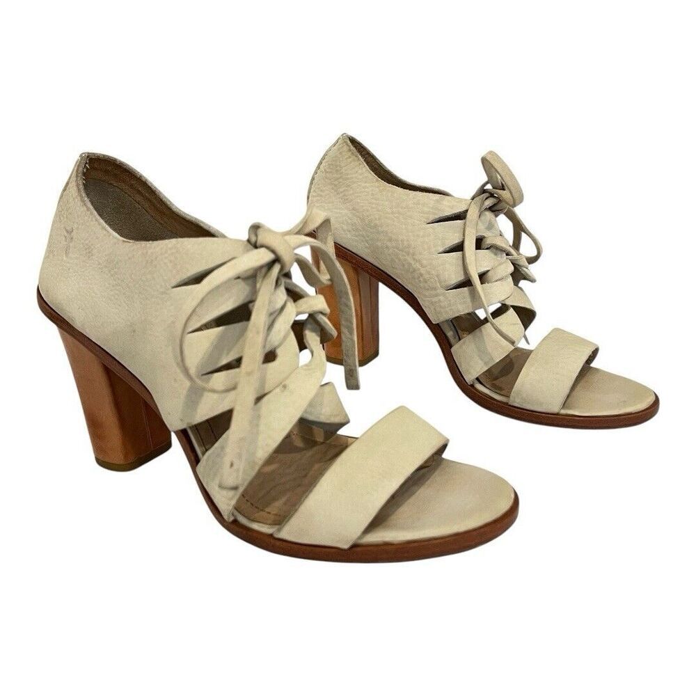 Frye Sofia Womens Size 9 Beige Nubuck Tie On Sandal Bootie Leather Heel 73466